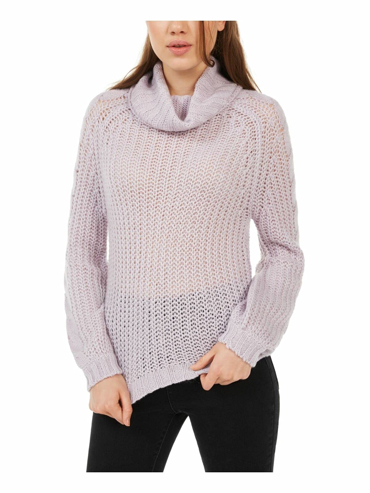 Planet Gold Womens Juniors Crochet Cowl Neck Sweater Purple S