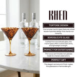 Tortoise Leopard Print Martini 9oz - Set of 2, 7.1" Spotted Borosilicate Cocktail