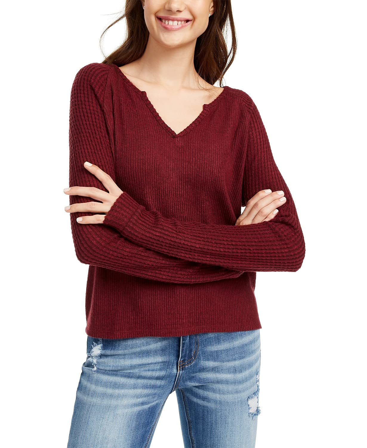 Planet Gold Juniors' Super Soft Ribbed Top (M, Zinfandel Heather)