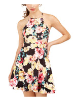 Speechless Womens Floral Halter Fit & Flare Dress Black 13