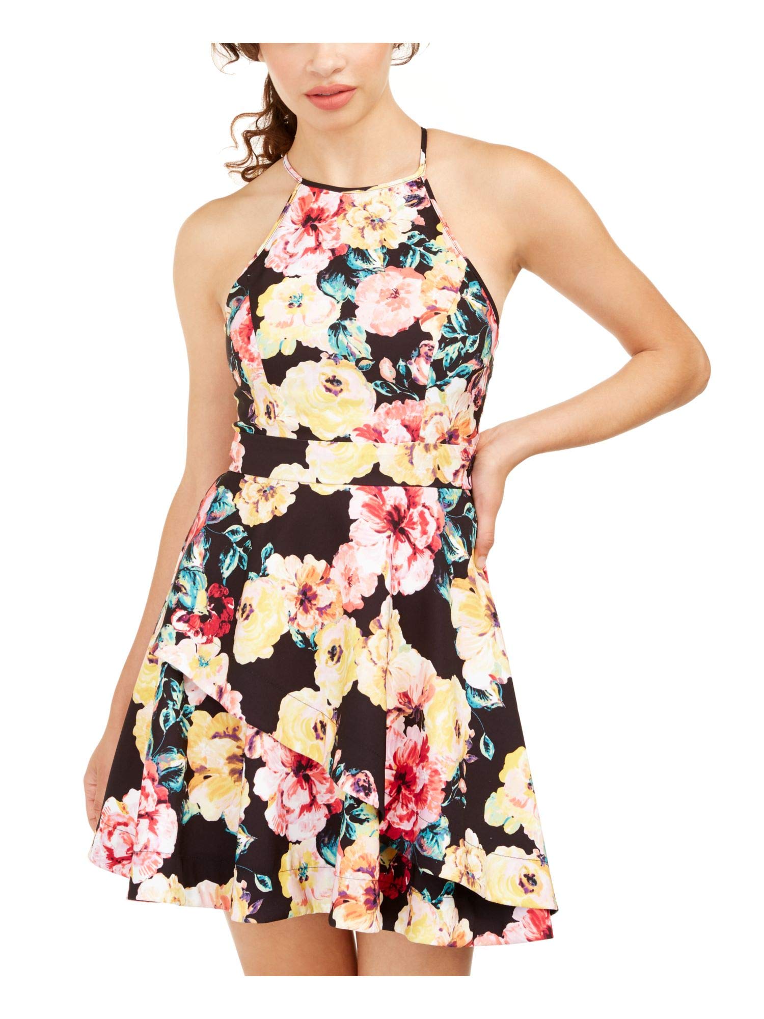 Speechless Womens Floral Halter Fit & Flare Dress Black 13