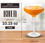 Khen Acrylic Coupe Glasses – Set of 4 Stemmed 8 oz Clear Cocktail Glasses