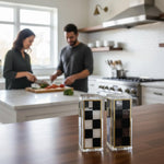 Checkered Salt and Pepper Shakers Set, Black White Square Design with 3 & 5 Holes