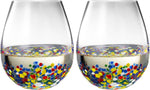 The Wine Savant Mexican Wine Glasses Hand Blown Confetti Rock  - Clear