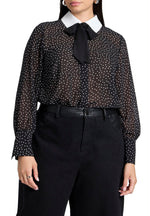 ELOQUII Women's Plus Size Polka Dot Collared Blouse - 14, Black and White