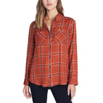 Sanctuary Womens New Generation Plaid Boyfriend Blouse Orange S