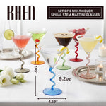 Spiral Stem Martini Glasses Set of 6, 9.2oz 7.05" Multicolor Twisted Base Glass