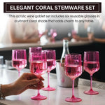 Khen Acrylic Lucia Stemmed Goblets -  Set of 6 |14oz | Coral