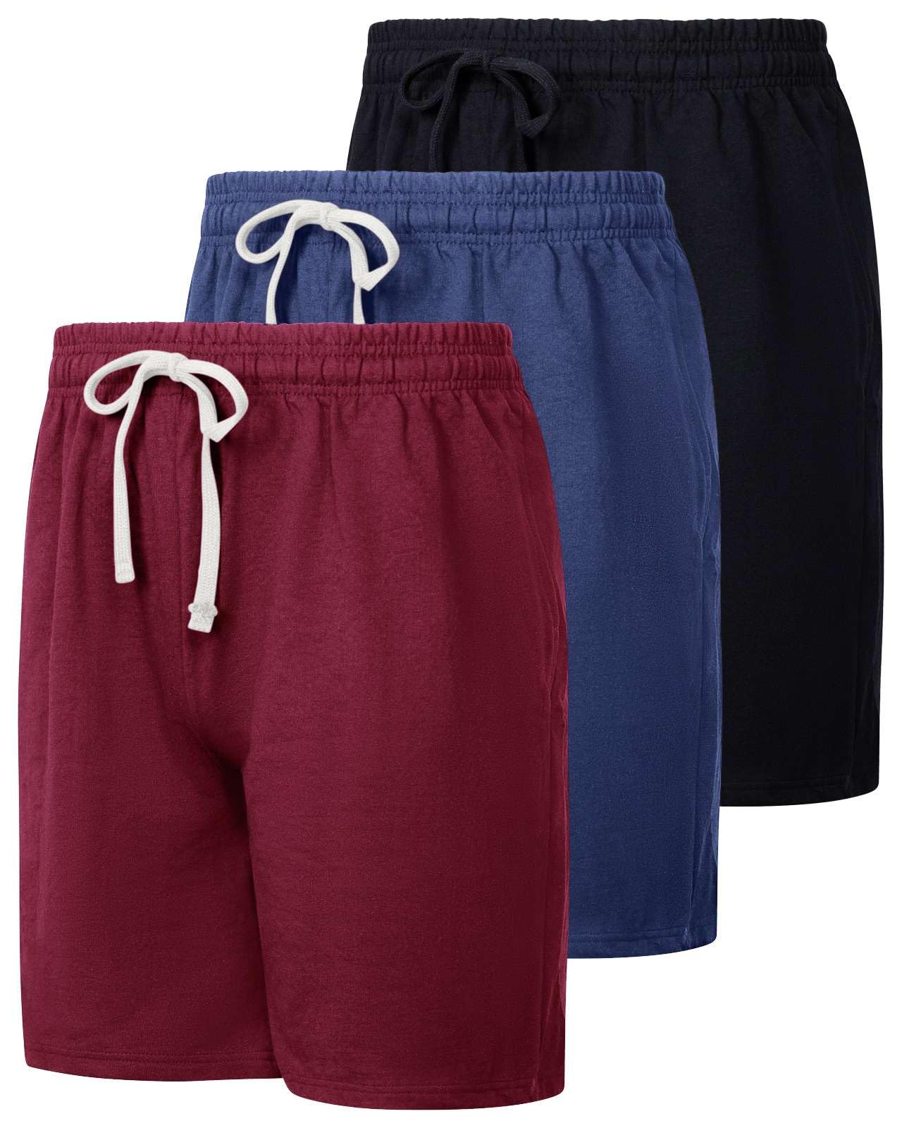 Real Essentials 3 Pack: Men's Cotton 9" French Terry Casual Lounge Sweat Shorts with Pockets, Set 2, 2XL