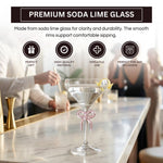 Single Clear Martini Glass with Pink Bow on Stem, One Piece