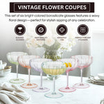 Flower Coupe Cocktail Glasses | Set of 4 | Bright Colors