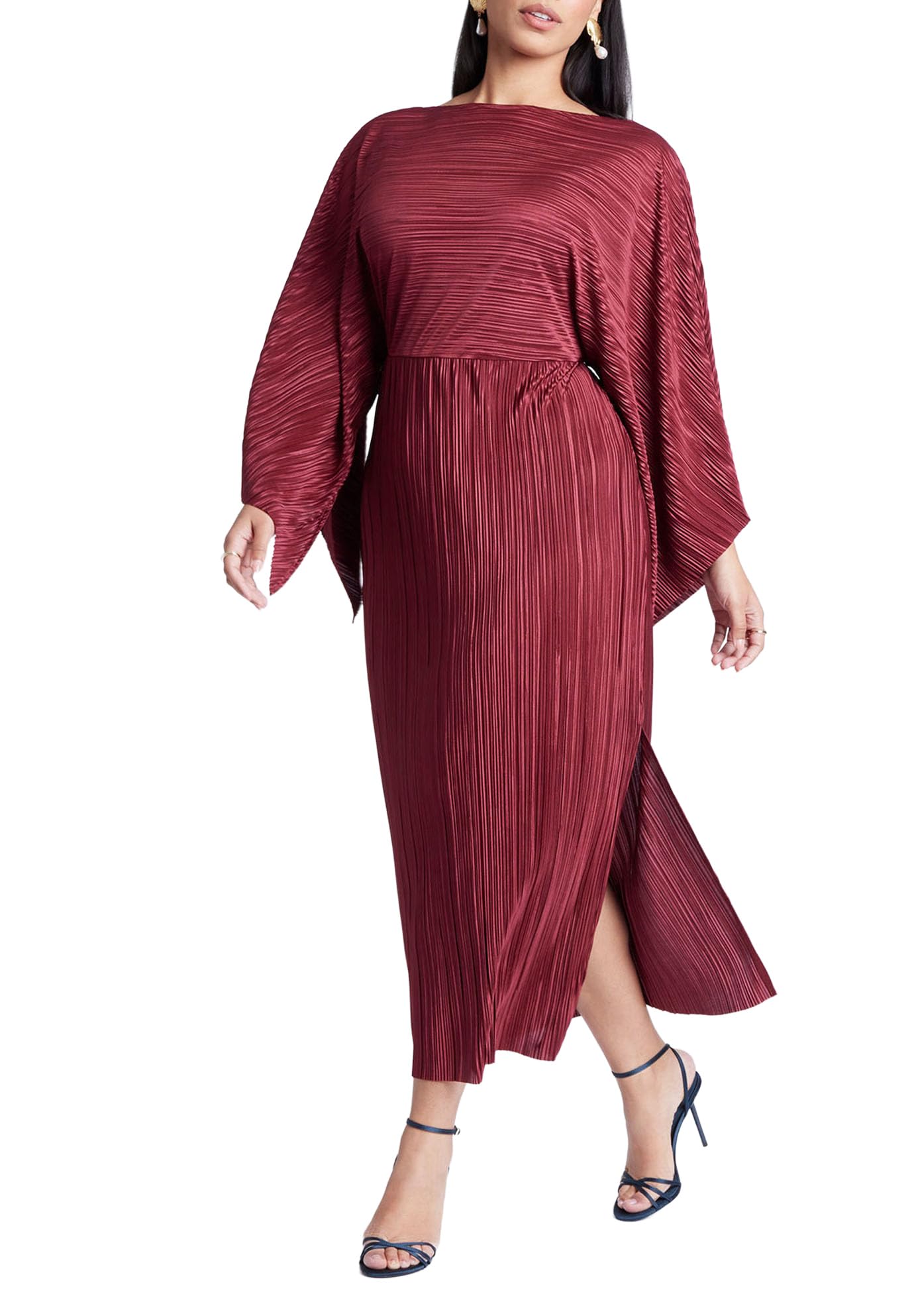 ELOQUII Women's Plus Size Cape Effect Plisse Dress - 20, Bordeaux
