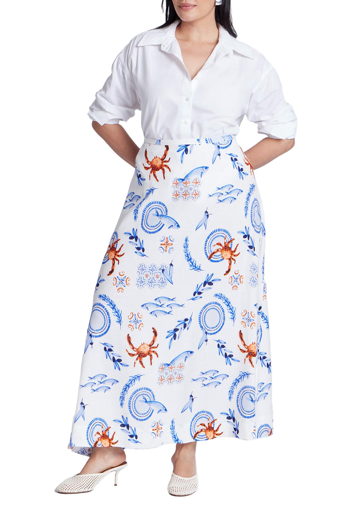 ELOQUII Women's Plus Size Printed Full Skirt - 20, Seaside