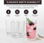 Khen Shatterproof Ribbed Drinking Glasses – Set of 4 Clear 12oz