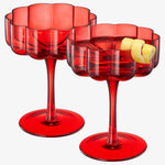 Flower Vintage Wavy Glass Coupes Martini, Champagne & Cocktail Coupes - Set of 2