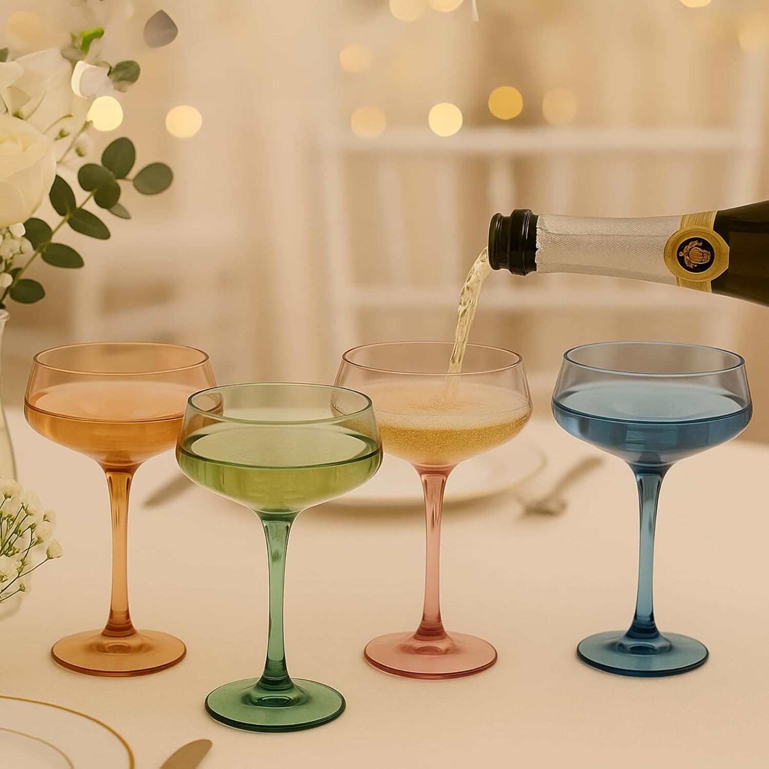 Khen Colored Acrylic Coupe Glasses – Set of 4 Stemmed 8 oz