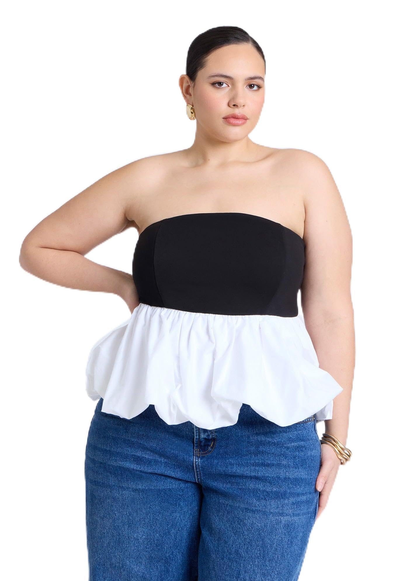 ELOQUII Women's Plus Size Peplum Tube Top - 22, Black White