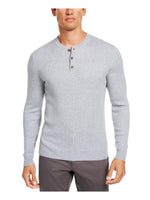 Tasso Elba Mens Shirt Chelsea Heather Ribbed Henley Gray 2XL