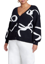 ELOQUII Women's Plus Size Intarsia Cardigan - 22/24, Black White Bows