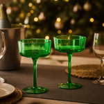 Flower Wave Coupe Cocktail Colored Glasses | Set of 2 | Jade