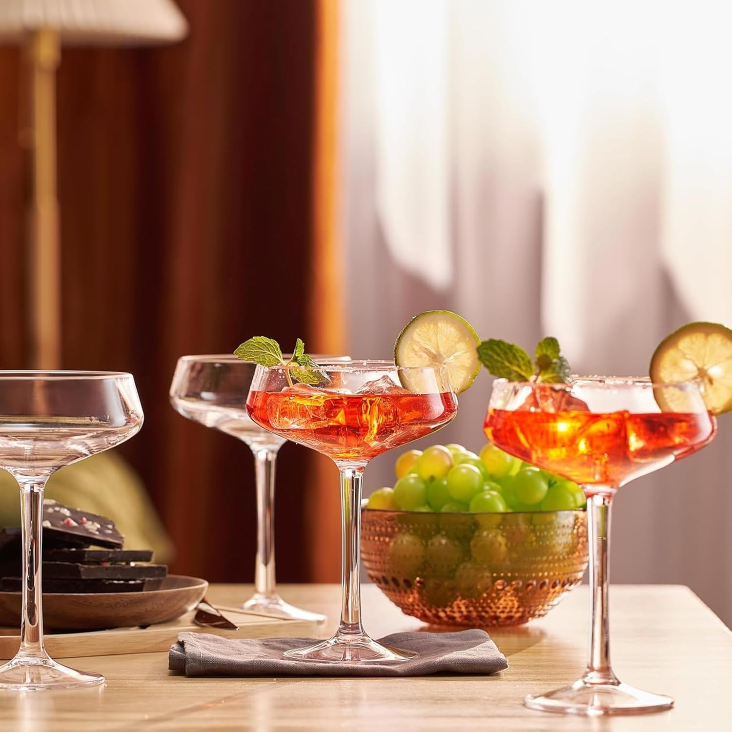 Khen Acrylic Coupe Glasses – Set of 4 Stemmed 8 oz Clear Cocktail Glasses
