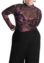 ELOQUII Women's Plus Size Printed Mesh Turtleneck Top - 18/20, Mineral Print