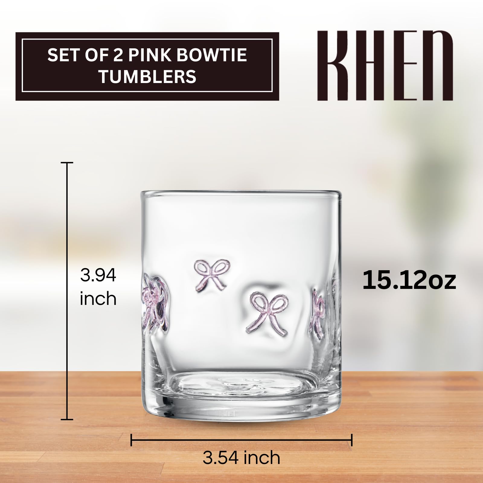 Khen Bowtie Tumblers Set Stylish Break Resistant Acrylic Drinkware - Set of 2 Pink