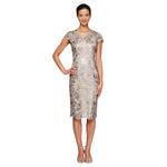Alex Evenings Women's Short Floral Embroidered Cocktail Sheath Dress, Wedding Guest, Formal Gown (Petite and Regular Sizes), Taupe, 16