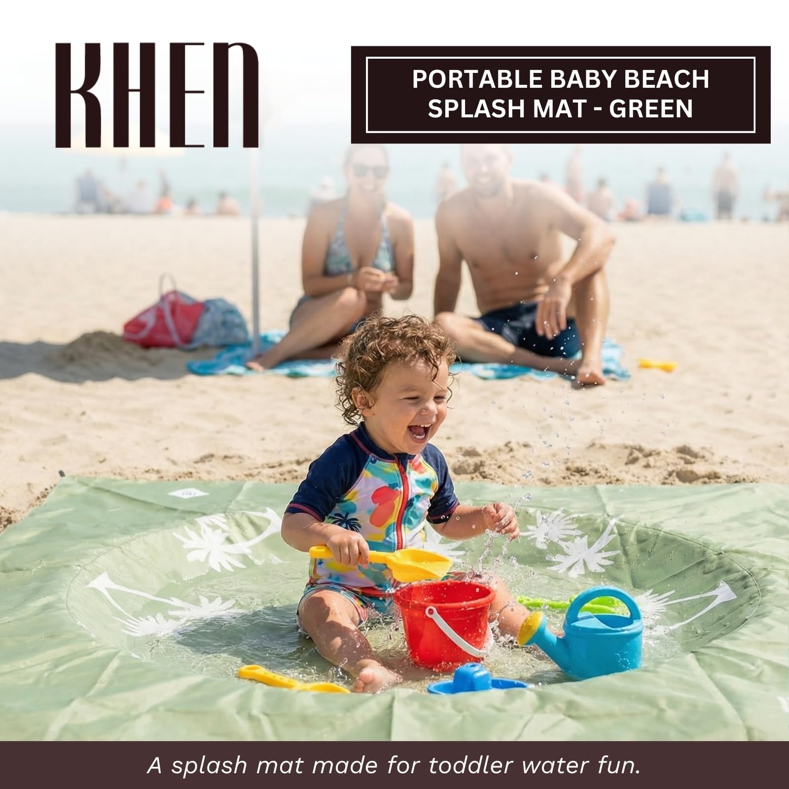 Khen Baby Beach Splash Mat Green, 1 Piece, 78.74 x in Waterproof Polyester Portable Foldable