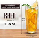 Khen Shatterproof Acrylic Ribbed Drinking Glasses Set of 2