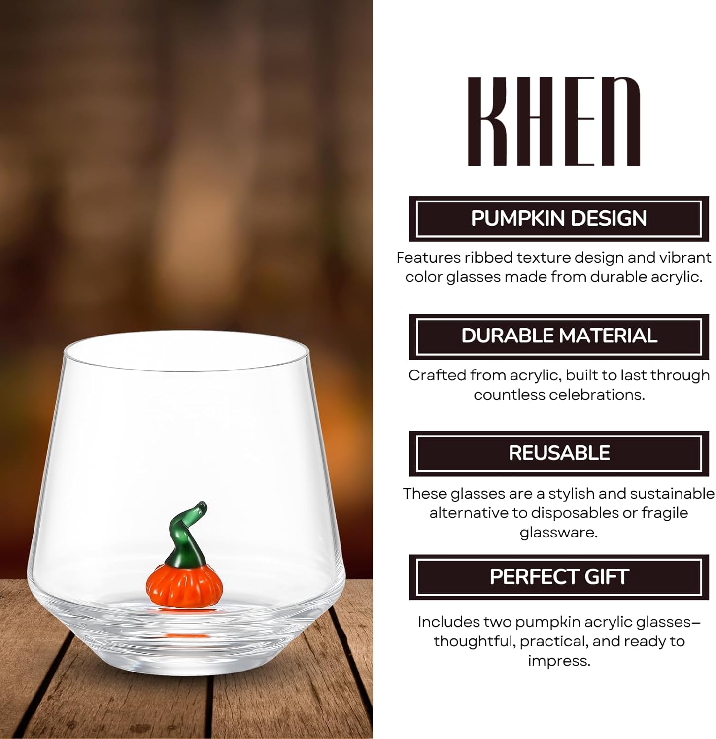 Khen Pumpkin Glass Set Fall Drinkware Decorative - 12oz Clear