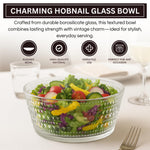 Khen Hobnail Glass Bowl Clear Vintage Style Textured Borosilicate - 10 Inch