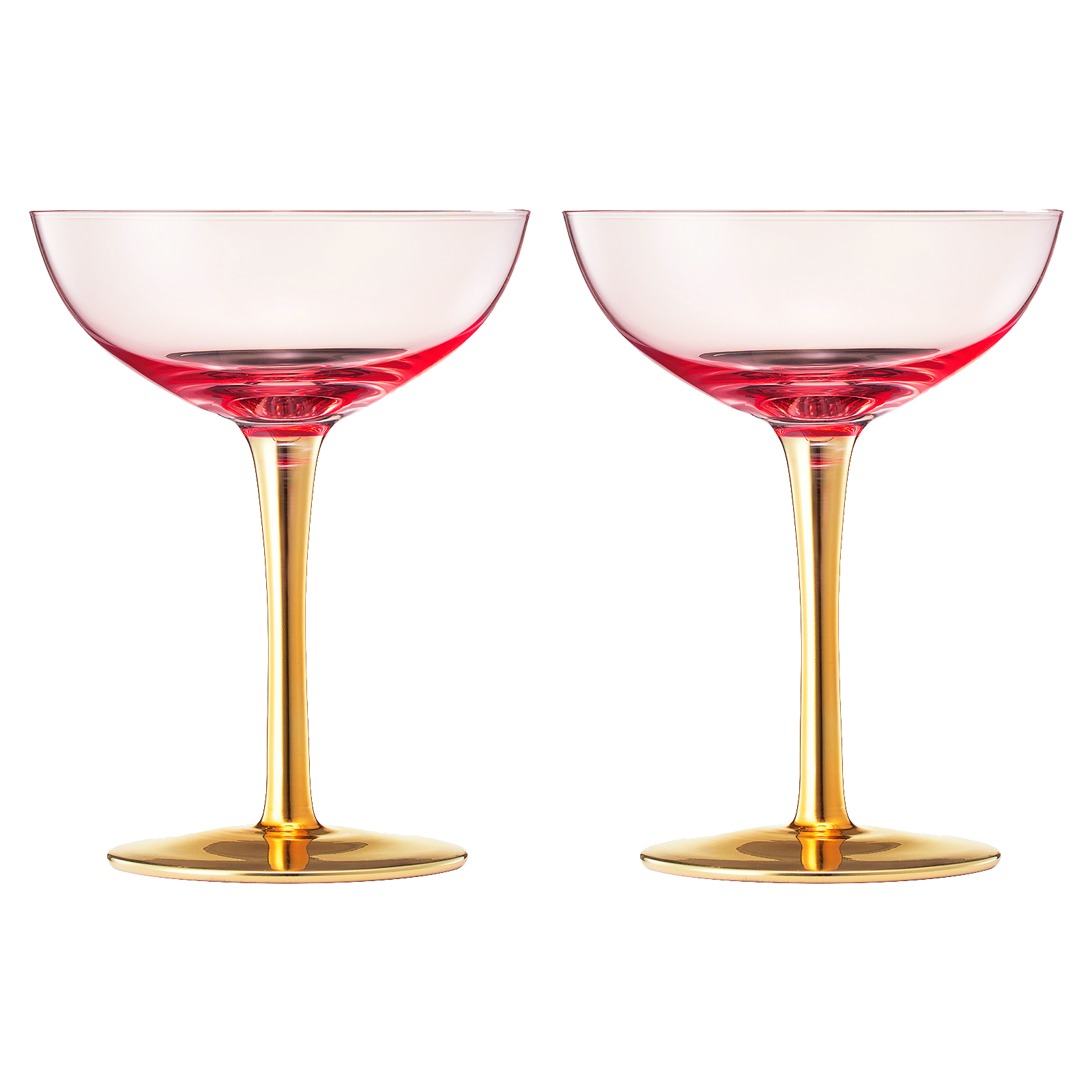 Deco Champagne Coupe Cocktail Glassware, Pink, Set of 2