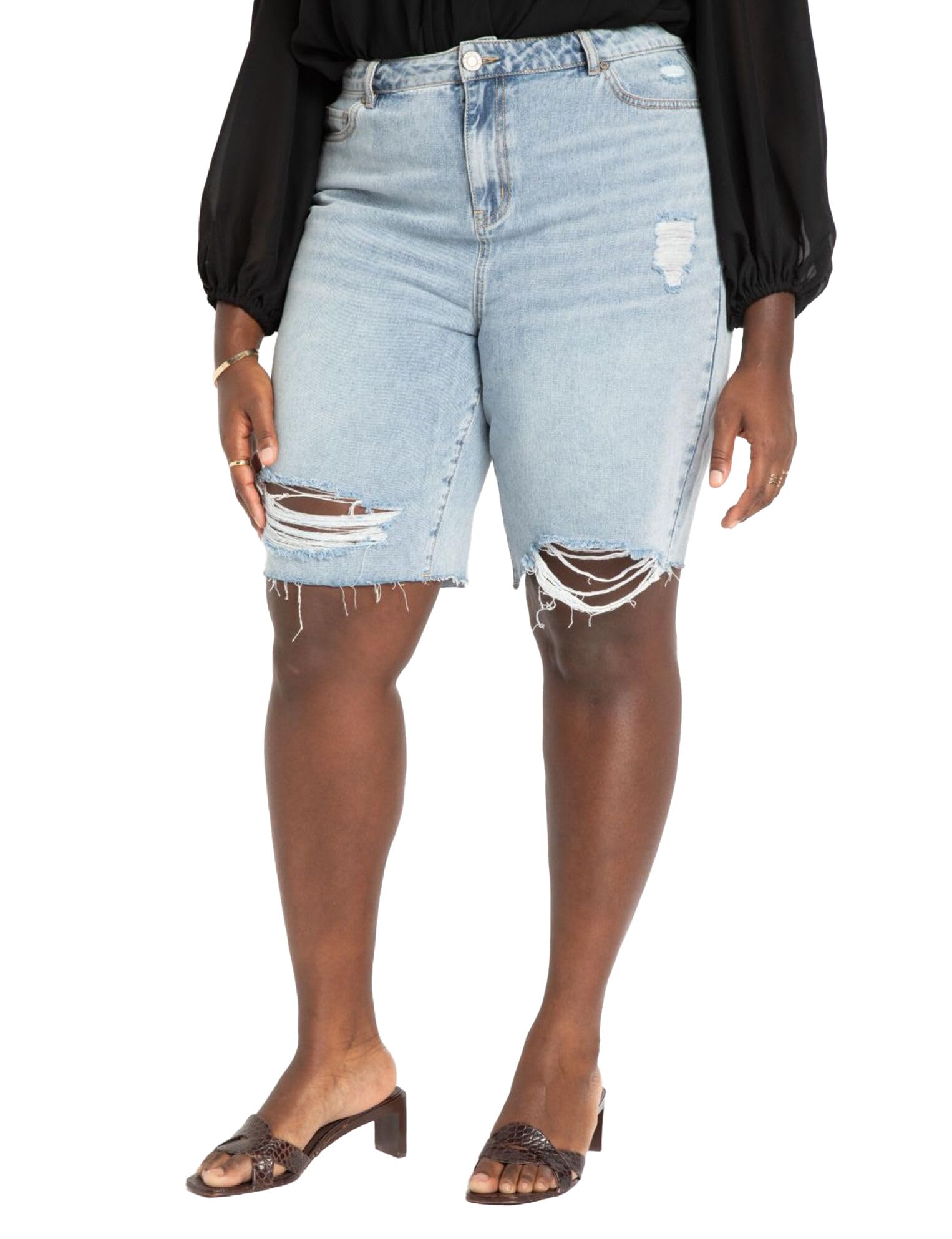ELOQUII Women's Plus Size City Shorts - 20, Light Wash