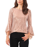 Vince Camuto Women's Sequin Bell Sleeve Top - Pink