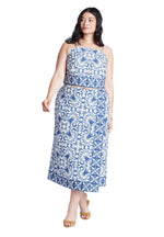 ELOQUII Women's Plus Size Border Print Midi Skirt - 24, Azulejo