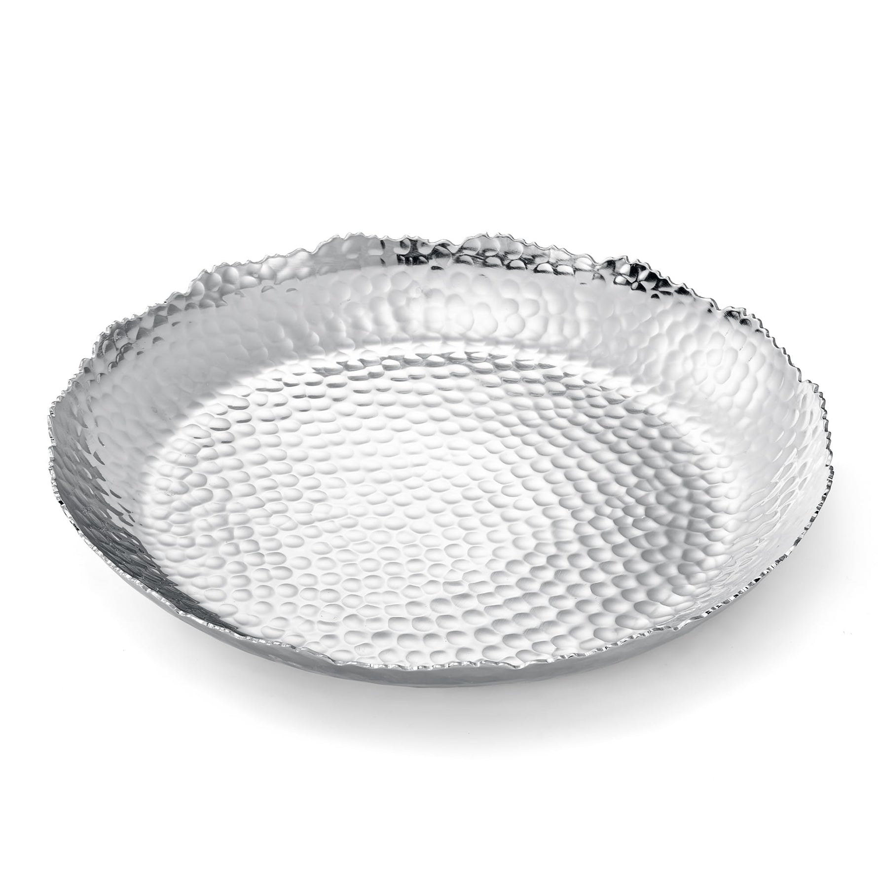 Silver Hammered Decorative Bowl Elegant Aluminum Centerpiece