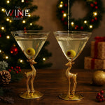Golden Standing stag martini glasses set of 2