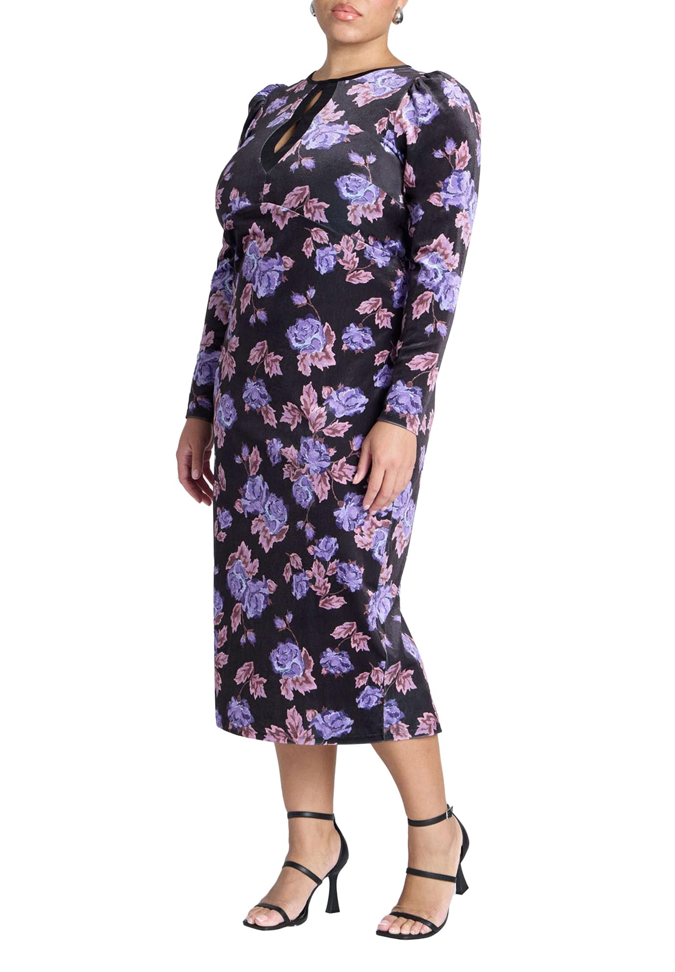 ELOQUII Women's Plus Size Printed Velvet Midi Dress - 20, Floral Print