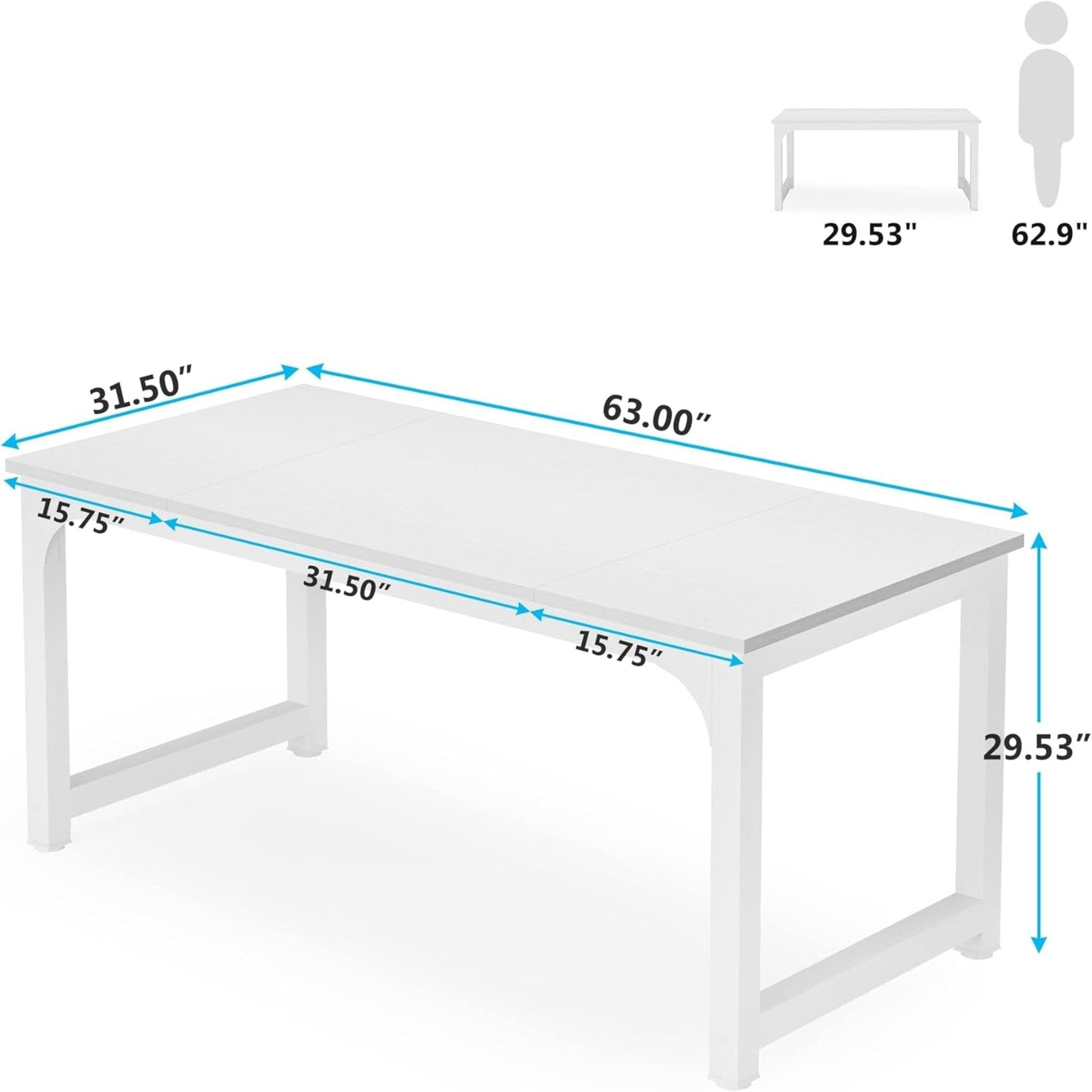 Executive Desk, Large Office Computer Workstation With Thick Frame - White