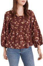 Madewell Lucie Smocked Square Neck Cotton Peplum Blouse - Dark Merlot