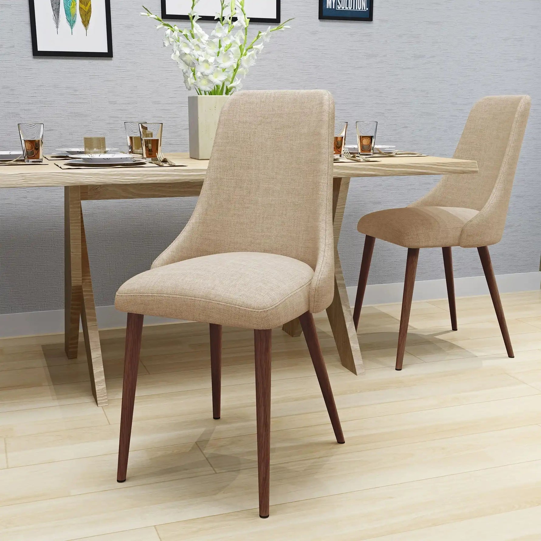 Mid Century Modern Fabric Armless Dining Chair