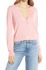 Halogen Fitted V-Neck Cardigan - Pink Flamingo