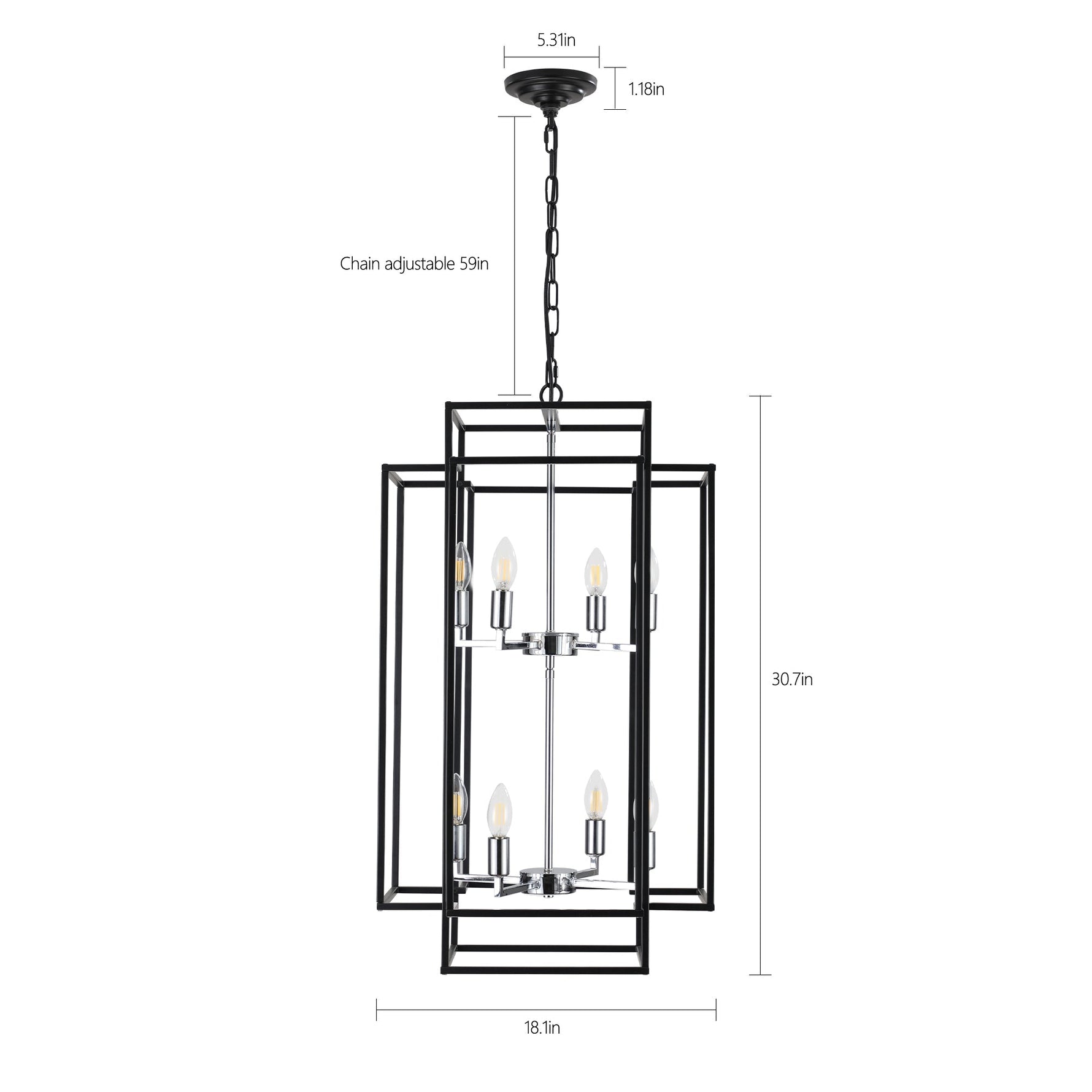 18' Modern 8-Light Black & Chrome Geometric Pendant Chandelier