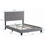 Queen Size Upholstered Platform Bed Frame With Button Tufted Linen Headboard