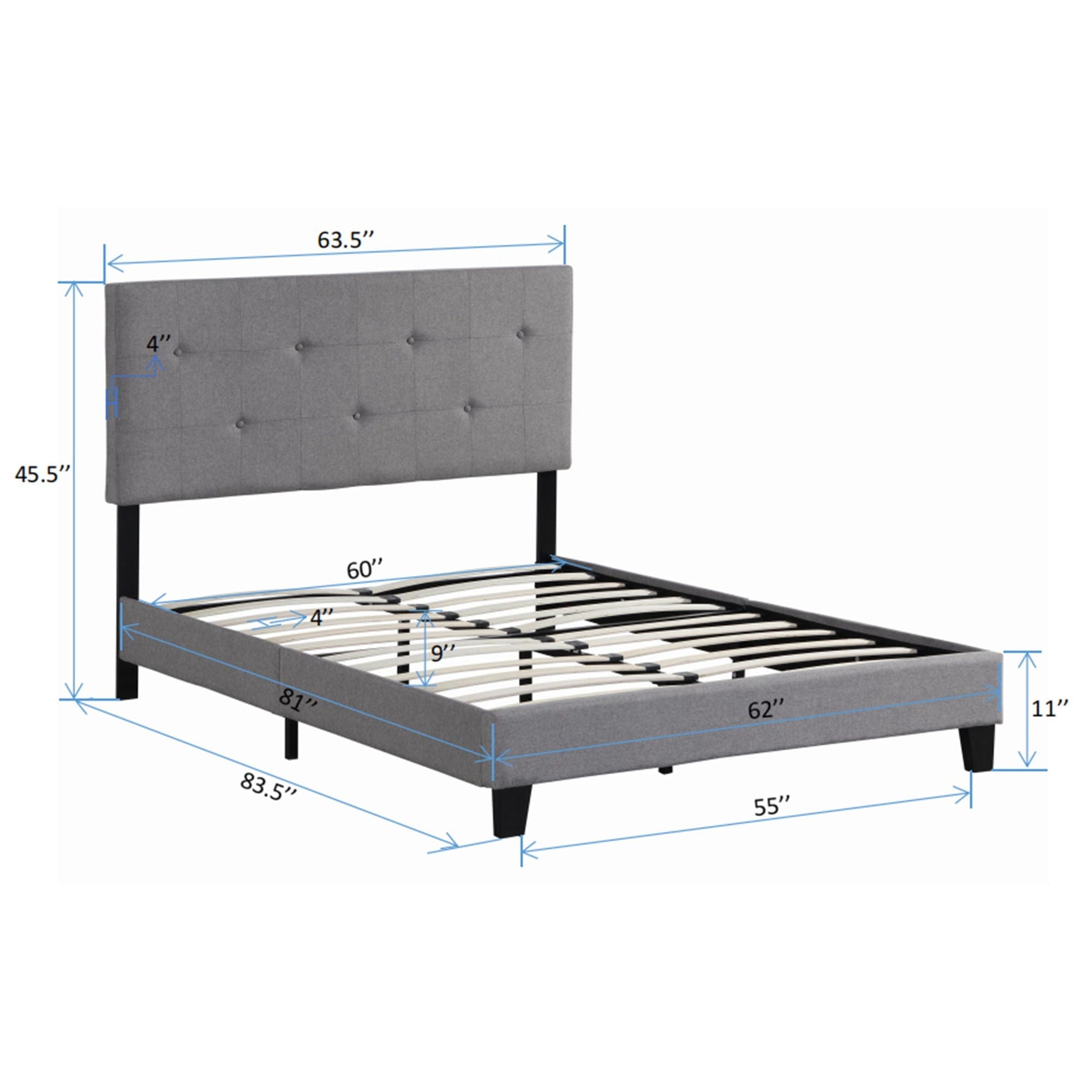 Queen Size Upholstered Platform Bed Frame With Button Tufted Linen Headboard