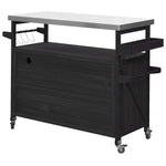 K&K Outdoor Kitchen Island with Rolling Bar Cart and Storage Cabinet