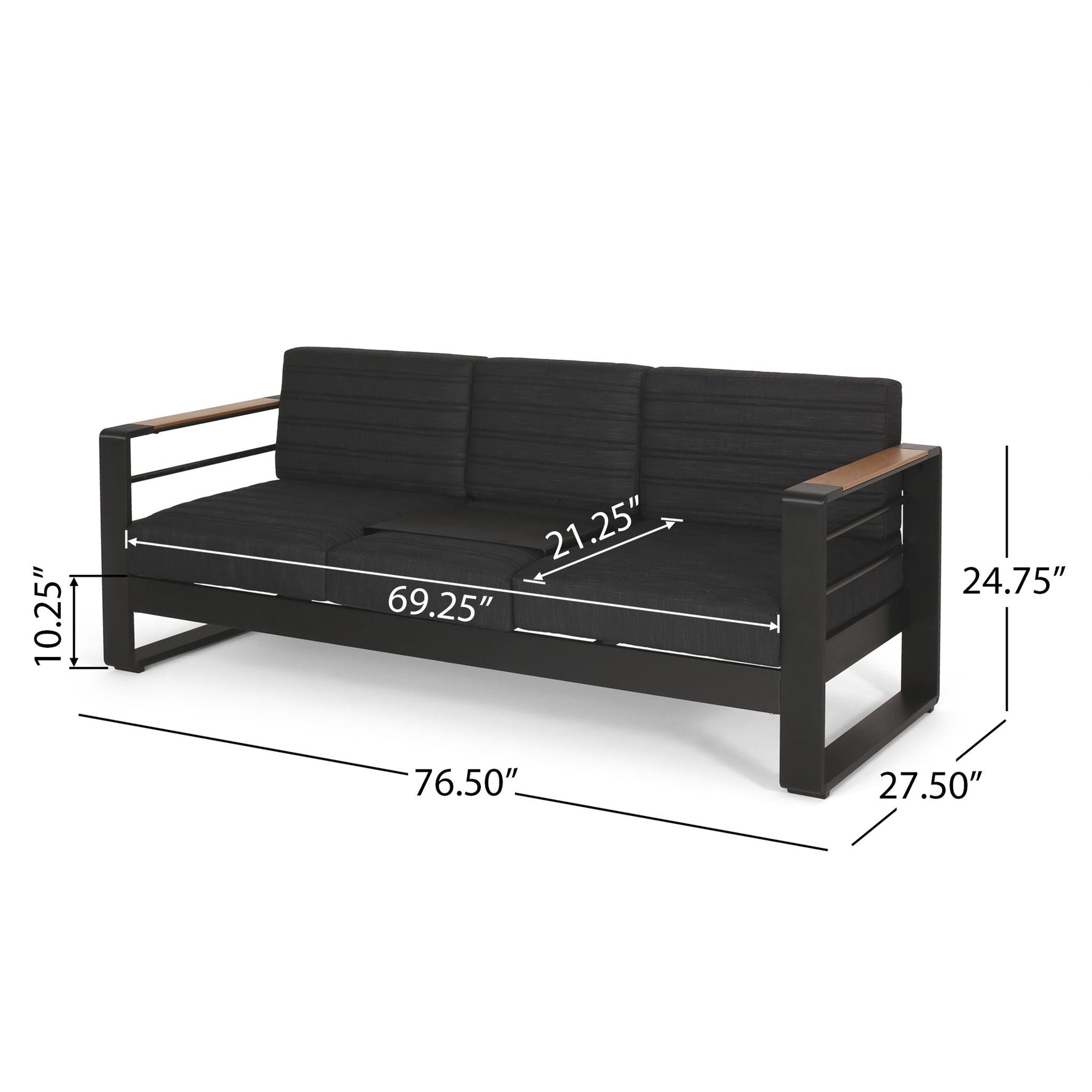 Giovanna 3 Seater Sofa With Aluminum Frame And Water Repellence Cushions - Black