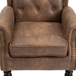 Modern Coffee Wood Frame Armchair with Microsuede Upholstery