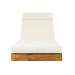 Modern Acacia Wood Outdoor Chaise Lounge with Beige Cushion